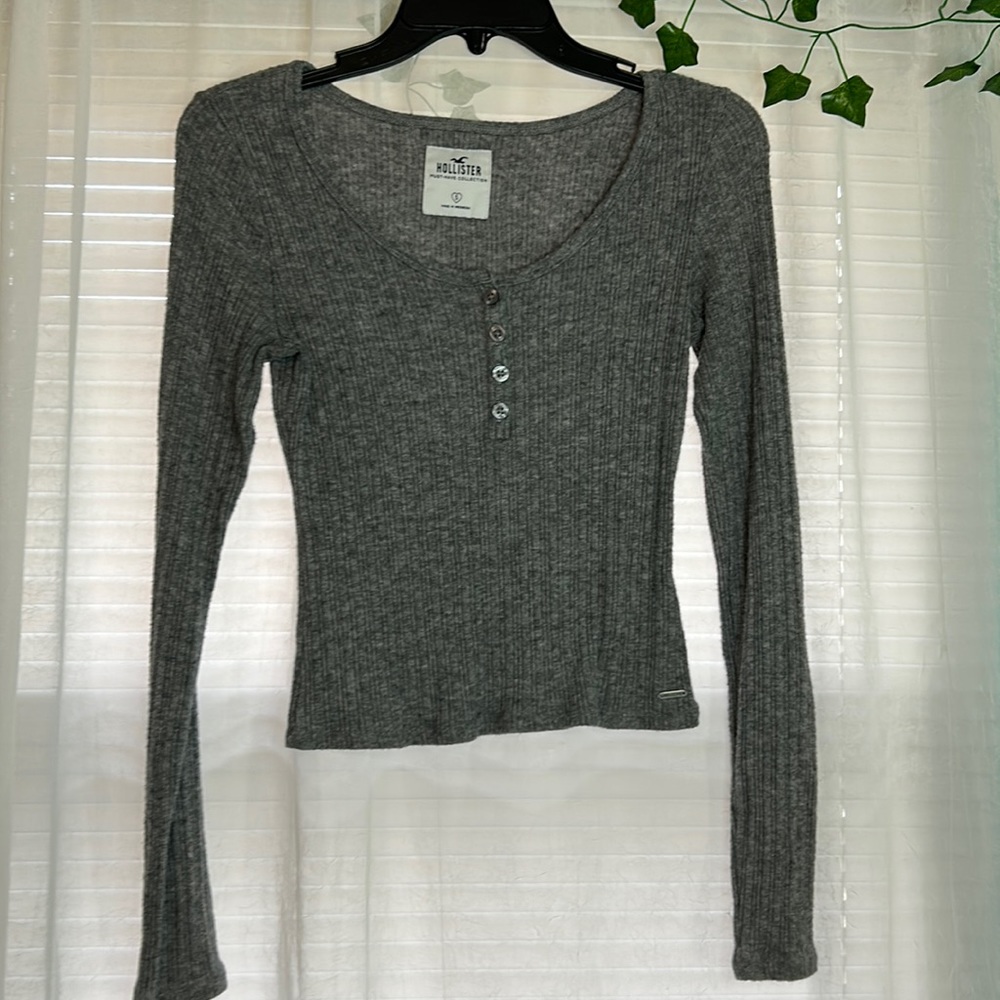 Gray, Hollister, Long Sleeve Shirt, Buttons, Size Small